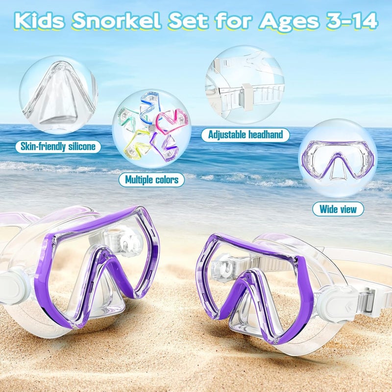 ZipAura Snorkeling Gear for Kids, Kids Snorkel Set for Ages 3-14, Anti-Fog Diving Mask and Dry Top Snorkel Combo Set, Unisex Swimming Goggles - Image 5
